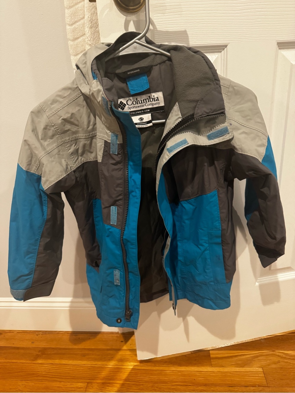 Columbia Blue, Gray & Dark Gray Kids Hooded Rain Jacket